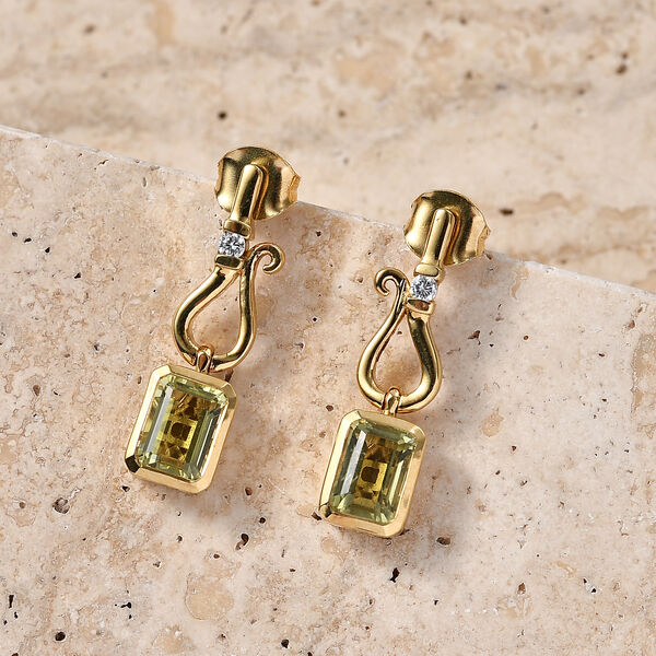 D'Joy AAA Ouro Verde-Quarz, Wei&szlig;er Zirkon Ohrringe 925 Silber 750 Vergoldet ca. 2,11 ct. image number 1
