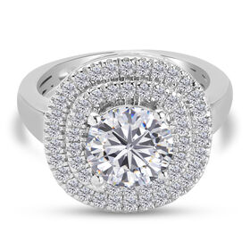 88 Facetten Moissanit Ring 925 Silber platiniert  ca. 2,01 ct