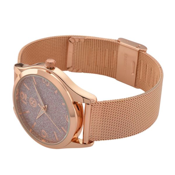 STRADA Stardust Dial Uhr mit japanischem Uhrwerk und ros&eacute;goldfarbenem 316L Edelstahl -Mesh-Armband image number 6