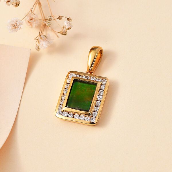 Ammolit, Weißer Zirkon Anhänger 925 Silber 750 Gelbgold Vermeil ca. 2,74 ct. image number 2