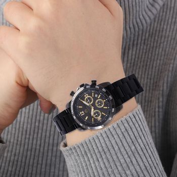 William Hunt - Moissanit-Akzentuhr mit Miyota-Japanwerk und 316L Edelstahlarmband, schwarz