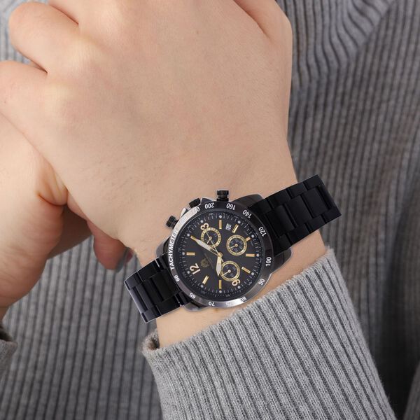 William Hunt - Moissanit-Akzentuhr mit Miyota-Japanwerk und 316L Edelstahlarmband, schwarz image number 3