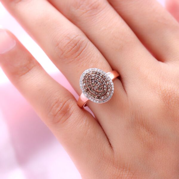 Nat&uuml;rlicher Champagner Diamant-Ring, 925 Silber Ros&eacute;gold Vermeil  ca. 0,75 ct image number 3