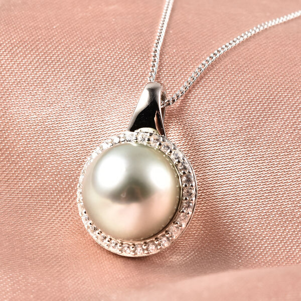 Tahiti Perle (10,5-11 mm) und Zirkon Anhänger mit Kette 45 cm 925 Silber rhodiniert ca. 0,33 ct image number 1