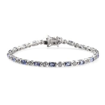 Tansanit und Zirkon Armband ca. 19 cm lange 925 Silber platiniert ca. 3,88 ct