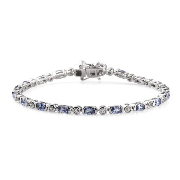 Tansanit und Zirkon Armband ca. 19 cm lange 925 Silber platiniert ca. 3,88 ct