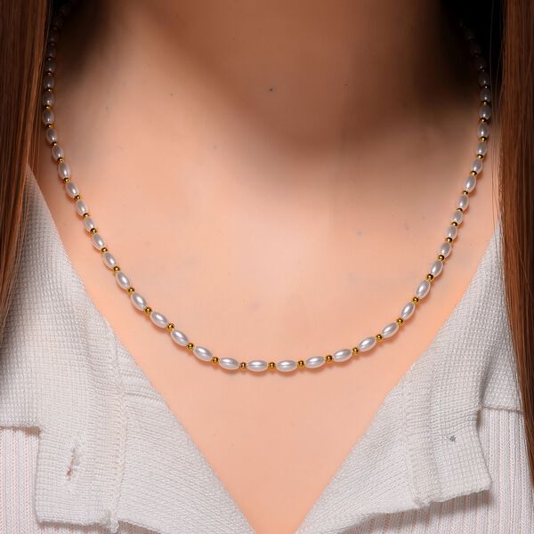 Weiße Muschelkernperle Halskette ca. 50cm + 5cm Extender, Std Gelb image number 2