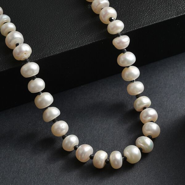 Wei&szlig;e S&uuml;&szlig;wasser Perle, Schwarzer Spinell Halskette ca. 45 cm 925 Silber rhodiniert image number 1