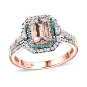 LUXORO zertifiziert und geprüft AAA Rosa Morganit, Paraiba Turmalin und Diamant Ring in 585 Roségold - 1,87 ct.