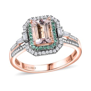 LUXORO zertifiziert und gepr&uuml;ft AAA Rosa Morganit, Paraiba Turmalin und Diamant Ring in 585 Ros&eacute;gold - 1,87 ct.
