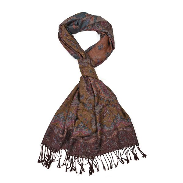 Schal mit Paisley-Muster und Fransen, 70x180cm, Beige