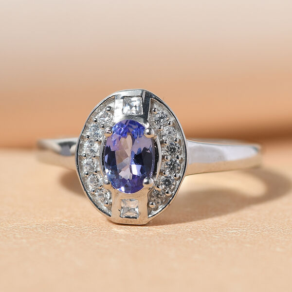 Tansanit und Zirkon Ring 925 Silber platiniert  ca. 0,70 ct image number 2