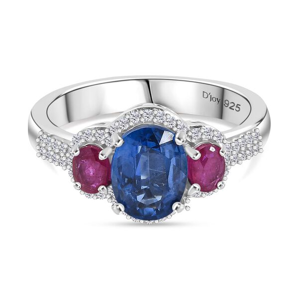 D'Joy AA Nat&uuml;rlicher Kaschmir Kyanit, afrikanischer Rubin und Zirkon Ring - 2,80 ct.