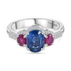 D'Joy AA Natürlicher Kaschmir-Kyanit, Afrikanischer Rubin (Fissure gefüllt) Ring 925 Silber rhodiniert (Größe 19.00) ca. 2,80 ct