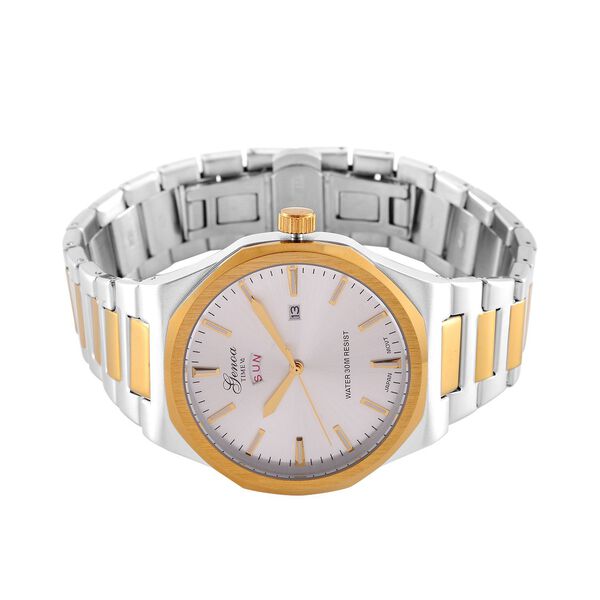 GENOA - Japanisches Uhrwerk, Wei&szlig;es Sonnenschliff-Zifferblatt mit Balkenindexen, Reiner Edelstahl mit Faltschlie&szlig;e, Bicolor, 20 cm image number 5