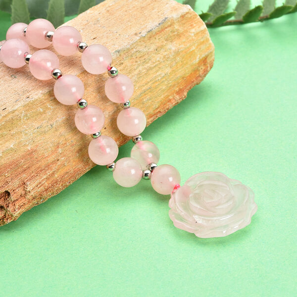 Rosenquarz-Halskette, ca. 45+5 cm, silberfarben, ca. 165,00 ct image number 2