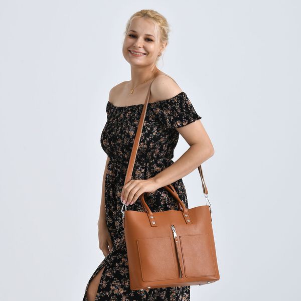 Echtleder Crossbody Tasche, mehrere F&auml;cher, Rei&szlig;verschluss vorne, 31 x 12.5 x 29 cm, Braun image number 3