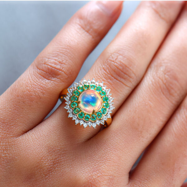 Natürlicher, äthiopischer Opal und Smaragd-Ring - 2,48 ct. image number 3