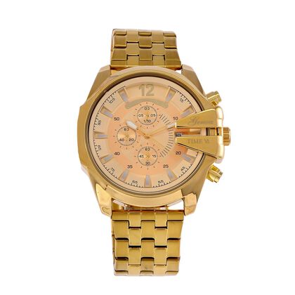 GENOA Japanisches Uhrwerk - Exklusive Uhr mit Pfirsich-Zifferblatt, vergoldetem Edelstahlband und Dornschlie&szlig;e - Pfirsich