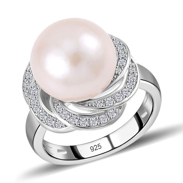 12-13 mm weißer Edison Perle und Zirkon-Ring - 0,57 ct. image number 4