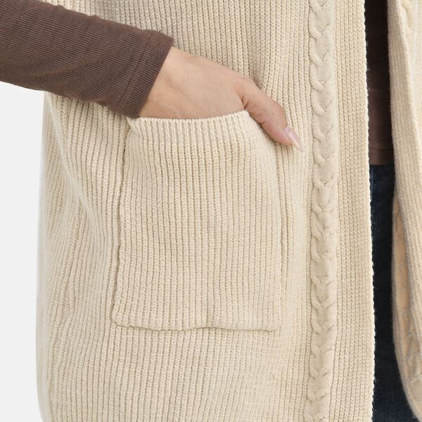 Damen Strickweste mit Kapuze und Taschen, Einheitsgröße, beige image number 6