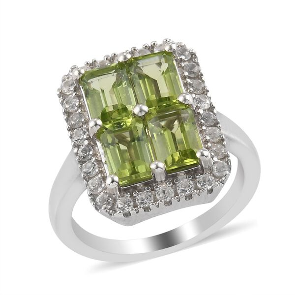 Peridot und Zirkon Ring 925 Silber Platin-Überzug image number 4