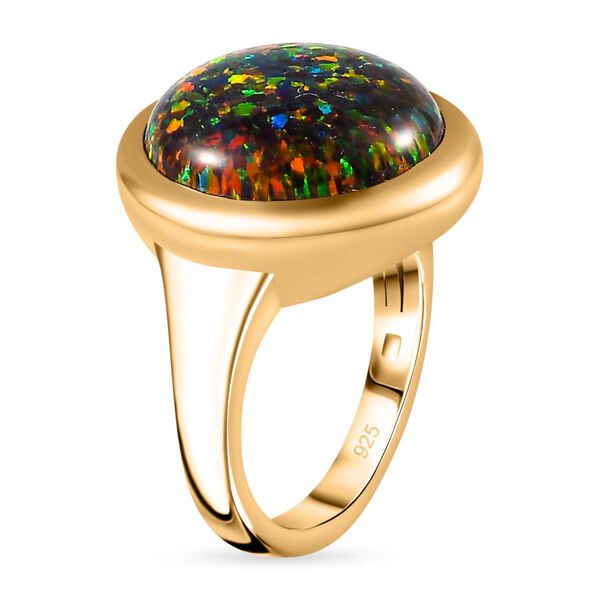 Lab Grown - Schwarzer Opal Ring, 925 Silber Gelbgold Vermeil (Größe 19.00) ca. 4.50 ct image number 5