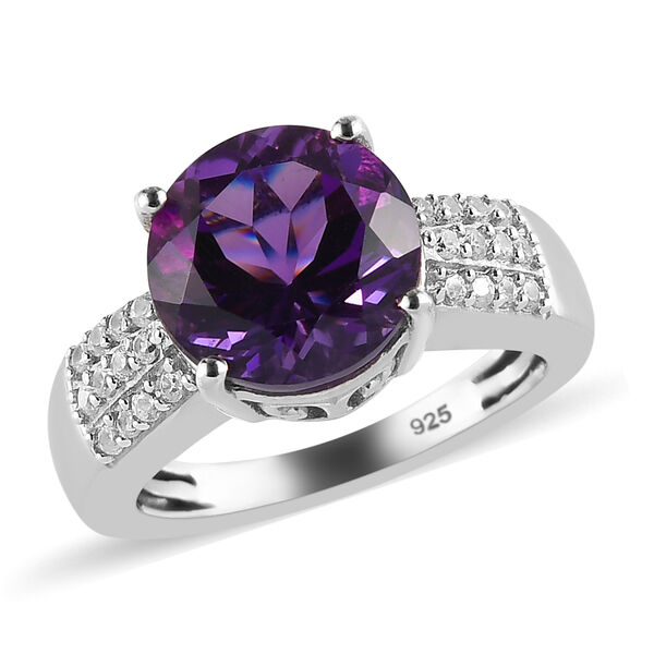 Afrikanischer Amethyst und Zirkon Ring 925 Silber platiniert image number 4