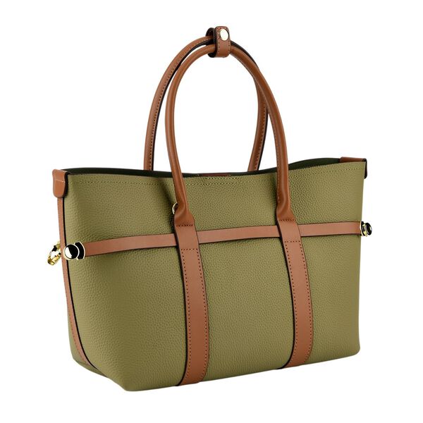 Echtleder Shopper Set, 2-teilig, Magnetfach, Rei&szlig;verschlussf&auml;cher, 35x11x20cm, Gr&uuml;n und Braun image number 6