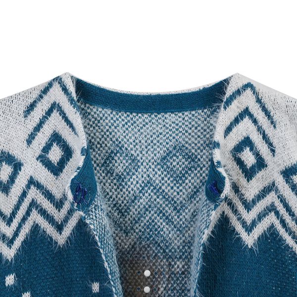 Kuscheliger Winter-Cardigan mit 2 Taschen, Einheitsgr&ouml;&szlig;e, blaues Schneeflockenmuster image number 4