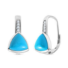 D'Joy AA Sleeping Beauty Türkis, Weißer Zirkon Ohrringe 925 Silber rhodiniert ca. 3.27 ct