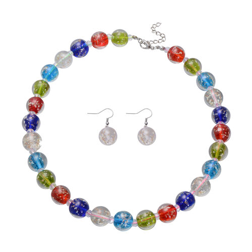 Murano-Stil Glas-Ohrringe und Kette, reiner Edelstahl, mehrfarbig image number 0