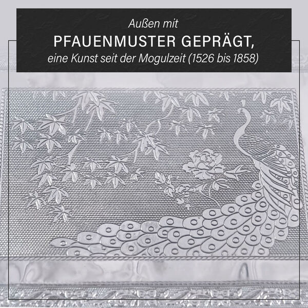 Handgefertigter Ring Koffer mit Aluminium Prägung, 56x33x5 cm, Pfau image number 3
