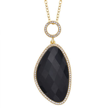 Schwarz gef&auml;rbter Achat, Wei&szlig;er Zirkonia Anh&auml;nger mit Kette, ca. 18.00 ct