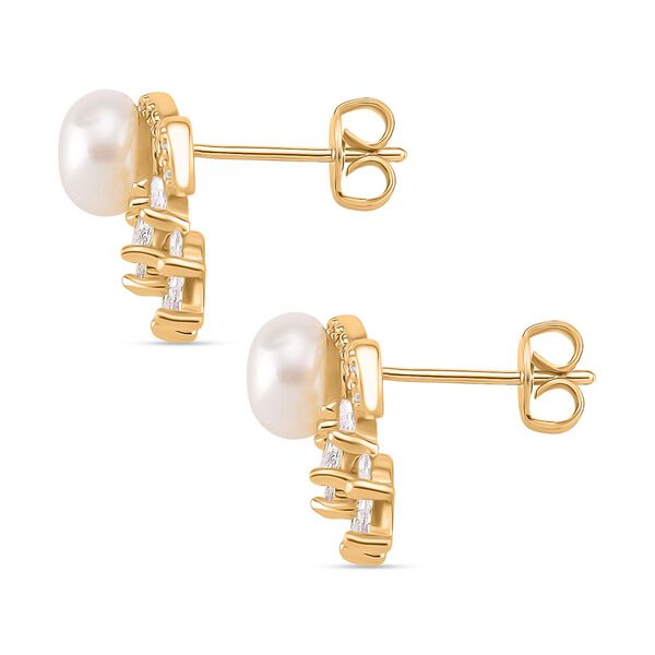 Weiße Süßwasser Perle, Weißer Zirkonia Ohrringe, Nickelfreies Messing image number 4