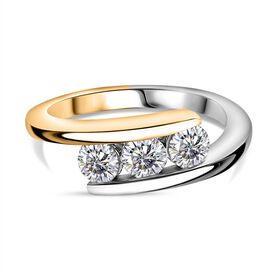 Moissanit Ring 925 Silber und Gelbgold Vermeil, (Größe 16.00) ca. 0.67 ct