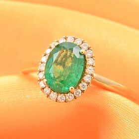 AAA Kagem Sambischer Smaragd, Weißer Diamant Ringe 750 Gold (Größe 19.00) ca. 1,40 ct