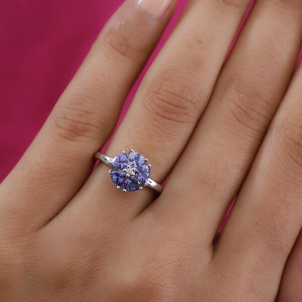 Tansanit und Zirkon Ring 925 Silber Platin-&Uuml;berzug image number 3