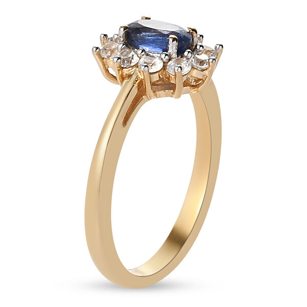 Blauer Saphir und Zirkon-Halo-Ring, 925 Silber vergoldet, 1,18 ct. image number 5