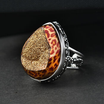Sajen Silber-Fenster Drusy Astral Leopard Gold Ring 925 Silber rhodiniert (Gr&ouml;&szlig;e 19.00) ca. 21.45 ct
