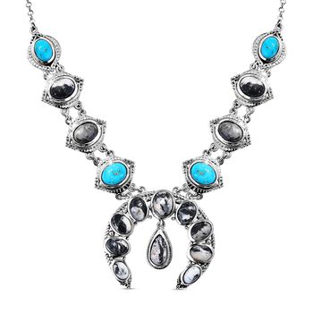 Wei&szlig;e B&uuml;ffel und Southhill T&uuml;rkis-Halskette, 45 cm - 16,37 ct.