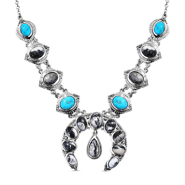 Wei&szlig;e B&uuml;ffel und Southhill T&uuml;rkis-Halskette, 45 cm - 16,37 ct.