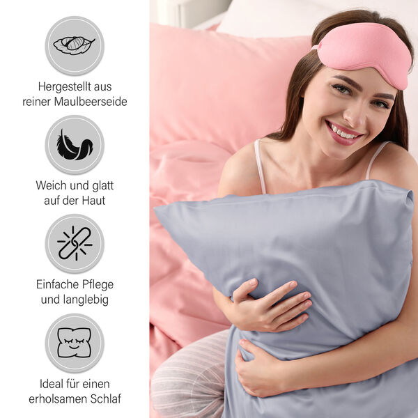 SERENITY NIGHT: Premium-Kollektion, 2er-Set - Kissenbezüge aus 100% Maulbeerseide, Grau  image number 1