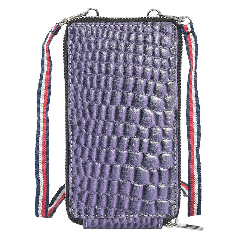 100% echte Leder Crossbody Handy-Geldbörse mit RFID Schutz und Krokoprägung, Violett image number 0