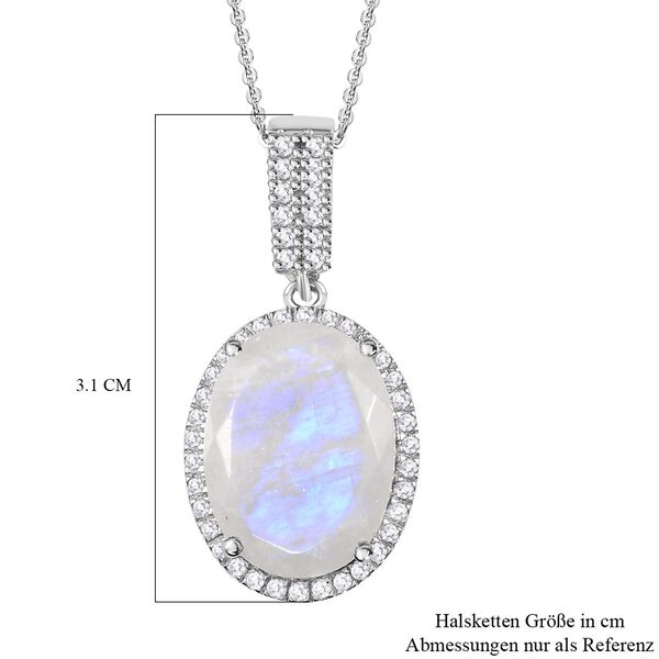 Premium Regenbogen Mondstein und wei&szlig;er Zirkon-Anh&auml;nger mit Kette, 925 Silber platiniert ca. 8.85 ct image number 6