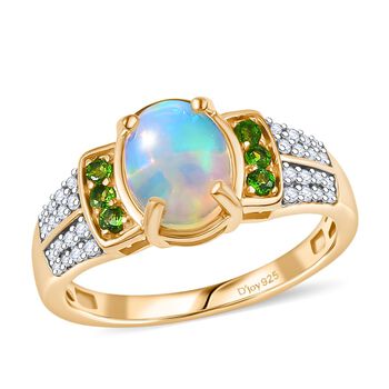 D'Joy AA nat&uuml;rlicher, &auml;thiopischer Welo Opal, Chromdiopsid und Zirkon Ring - 1,71 ct.