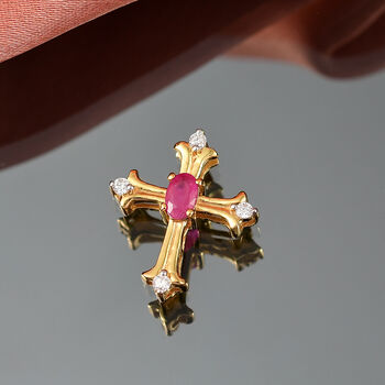 Burmesischer Rubin, Moissanit Anh&auml;nger 925 Silber vergoldet ca. 0,42 ct.