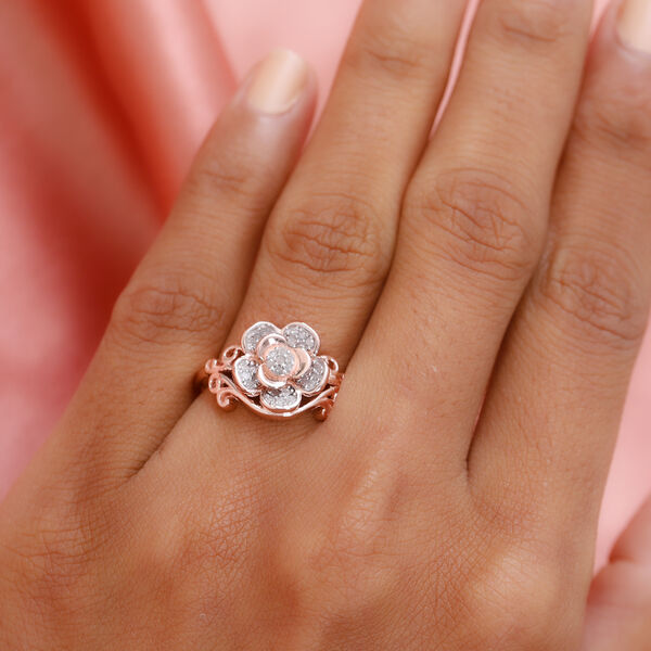 Diamant Blumen Ring 925 Silber Roségold Vermeil image number 3