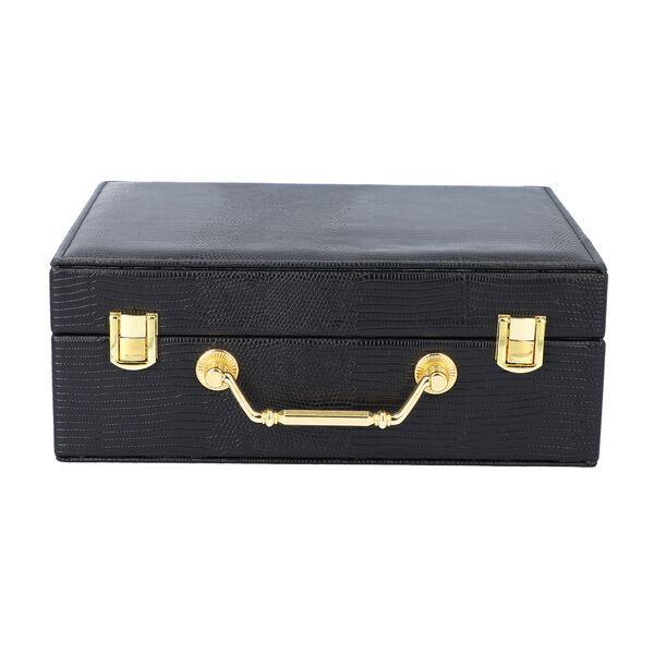 Schmuck Organizer mit Krokopr&auml;gung, Spiegel und F&auml;cher, 23,5x18,5x8,5 cm, Schwarz image number 4