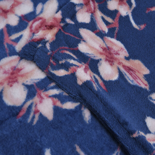 Supersoft Mikrolanell bedruckte Decke, Blumen-Muster, Größe 150x200 cm, Dunkelblau image number 3